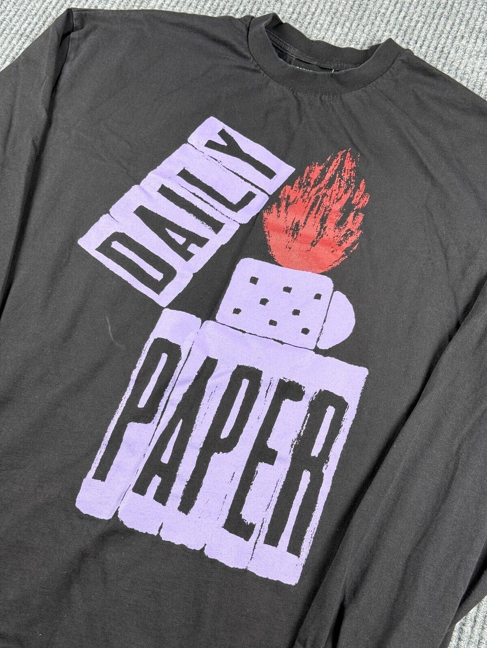 Daily Paper T-Shirt Mens Small Long Sleeve Black Zippo Lighter Graphic
